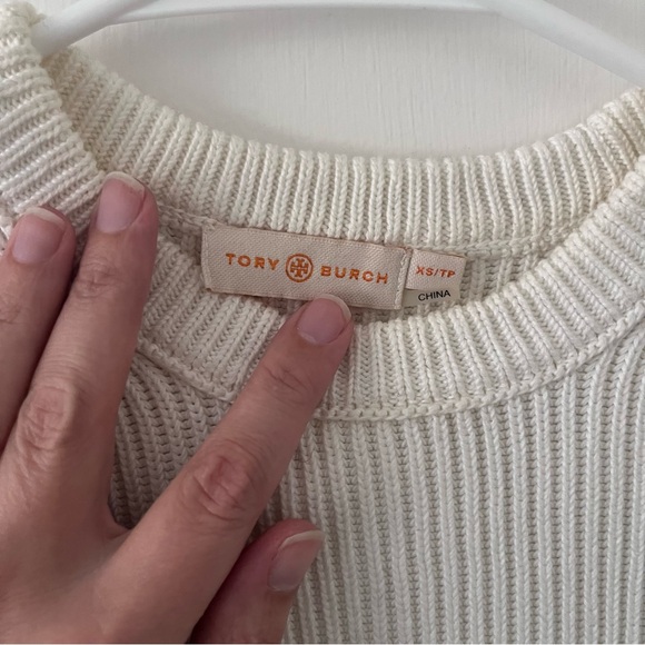 Tory Burch Short Sleeve Sweater Top Blue White 100% Cotton XS - Picture 3 of 12